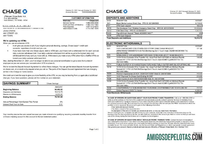 USA JPMorgan Chase 2 Pages Word amostra